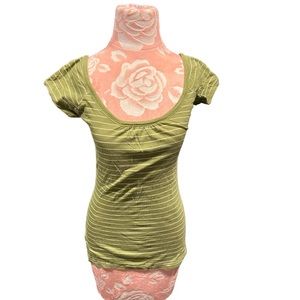 Gilly Hicks Olive green with thin white stripes short sleeve shirt size medium